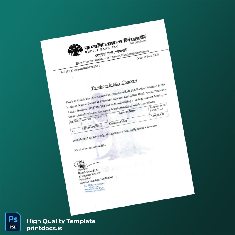 Bangladesh Rupali Bank Statement Template in Word and PDF formats page 3