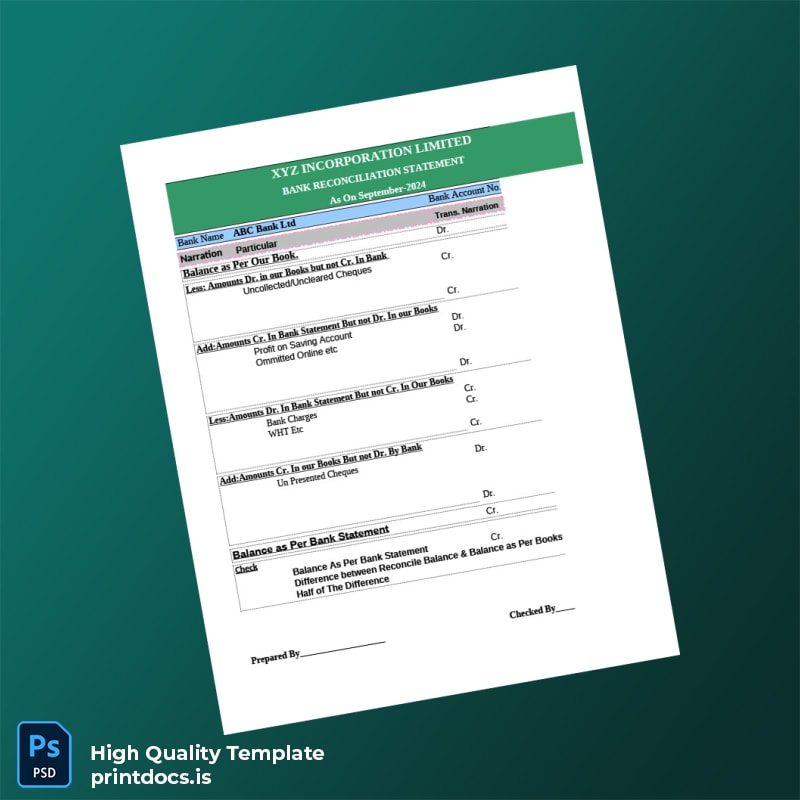 Bank Reconciliation Template in Word and PDF formats page 6
