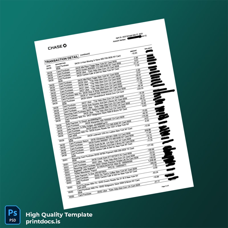 Bank Statement 2 Template in Word and PDF formats page 2