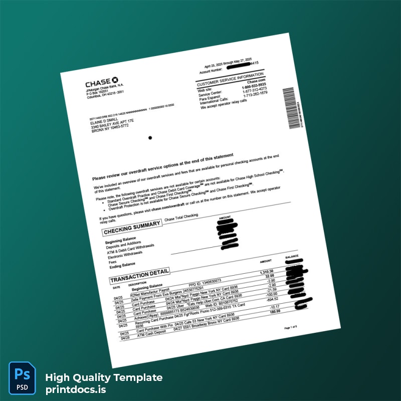 Bank Statement 2 Template in Word and PDF formats