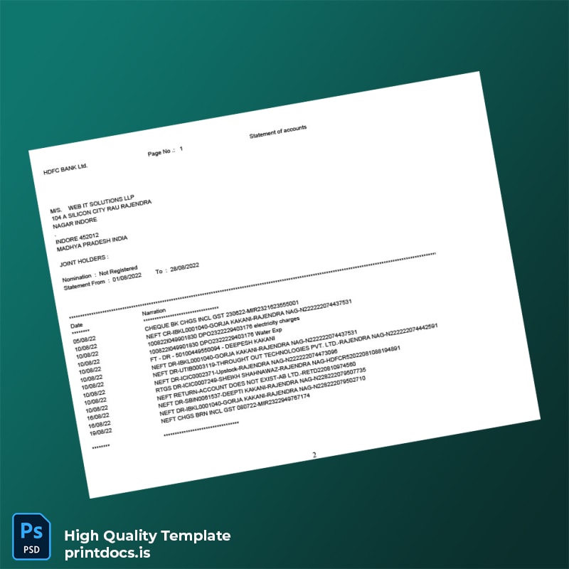 Bank Statement August-Imp Template in Word and PDF formats page 2