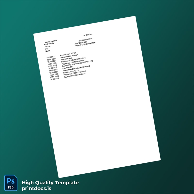 Bank Statement August-Imp Template in Word and PDF formats