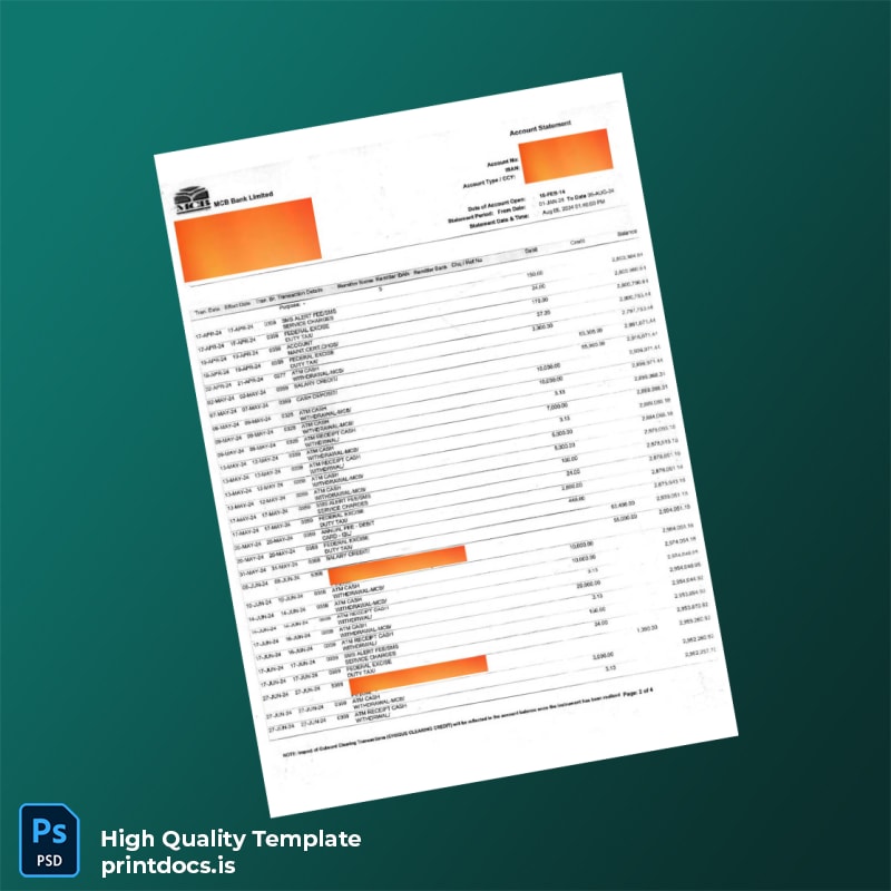 Bank Statement Sample - B Template in Word and PDF formats page 3