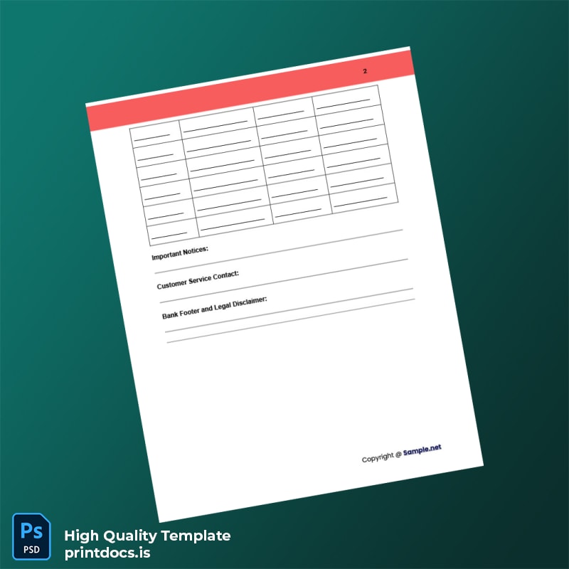 Bank Statement Template in Word and PDF formats page 2