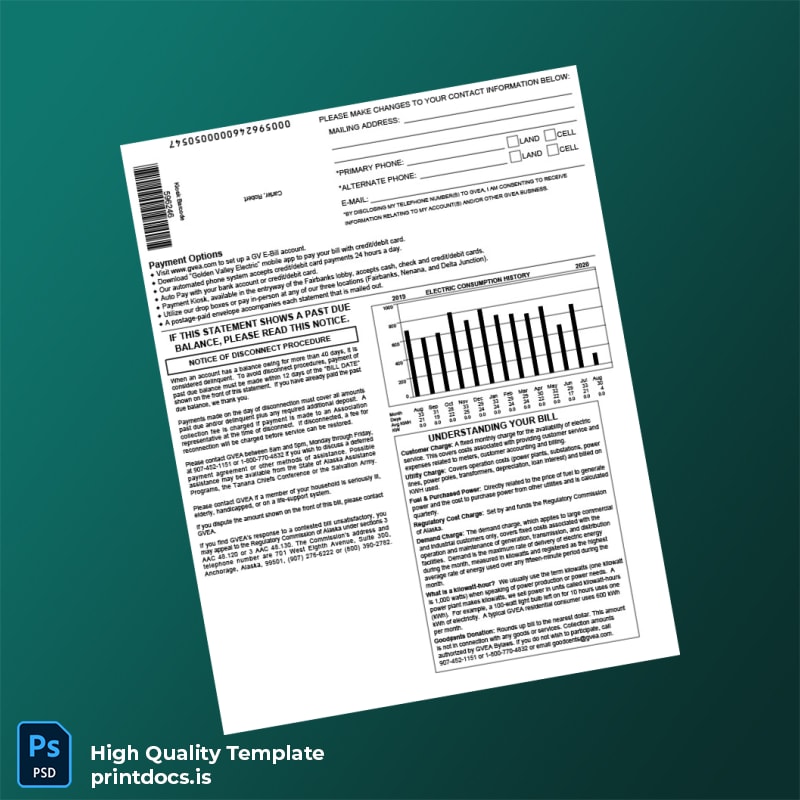 Belgium Golden Valley Electric Association Editable Electricity Bill Template in Word and PDF formats page 2
