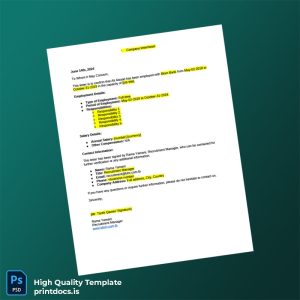 Printable Blom Bank Employment Verification Letter Template (Word & PDF) Image Preview - PrintDocs