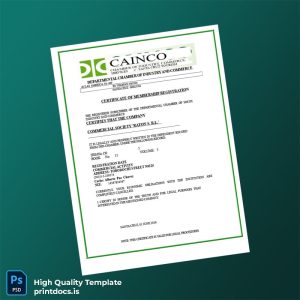Printable Bolivia Departmental Chamber of Industry and Commerce Registration Certificate Template (Word & PDF) Image Preview - PrintDocs