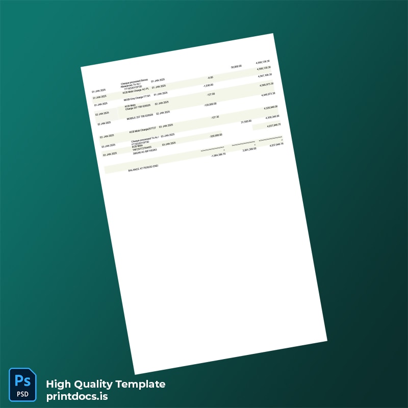 Burundi KCB Bank Statement Template in Word and PDF formats page 2