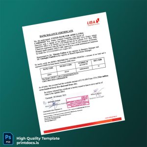 Cameroon United Bank for Africa Bank Statement Template in Word and PDF formats