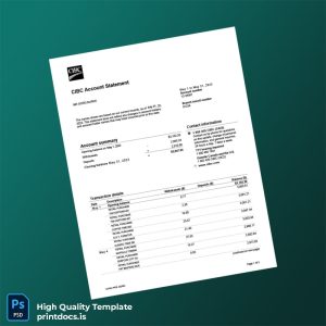 Canada CIBC Bank Statement Template in Word and PDF formats