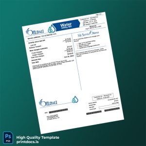 Canada City Of Ottawa Editable Water Bill Template in Word and PDF formats