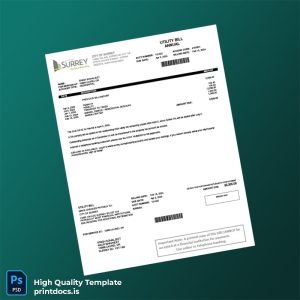 Canada City Of Surrey Editable Utility Bill Template in Word and PDF formats