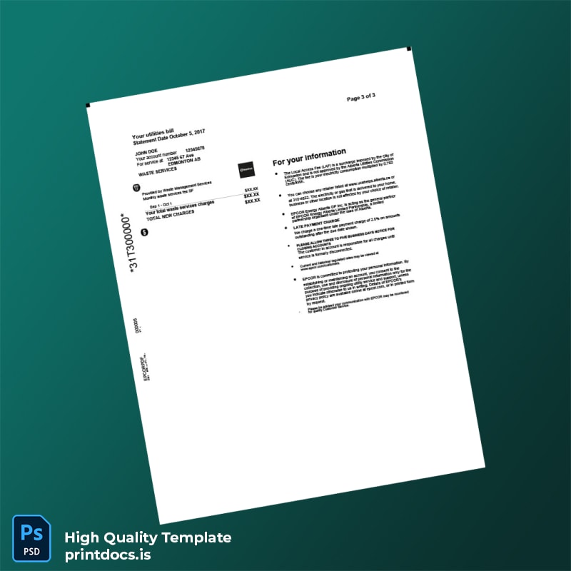 Canada EPCOR Editable Utility Bill Template in Word and PDF formats page 3