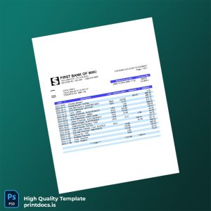 Canada First Bank of Wiki Chequing Account Statement Template in Word and PDF formats