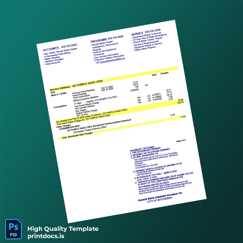 Canada Kitchener Utilities Editable Utility Bill Template in Word and PDF formats page 2