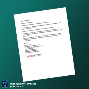 Printable Canada Move Inc Income Verification Letter Template (Word & PDF) Image Preview - PrintDocs