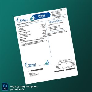 Canada Ottawa Water Utility Editable Water Bill Template in Word and PDF formats