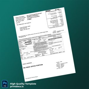 Printable Canada Saskatchewan Vehicle Registration Certificate Template (Word & PDF) Image Preview