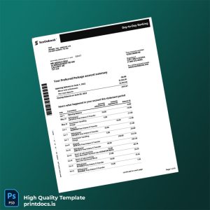 Canada Scotia Bank Statement Template in Word and PDF formats