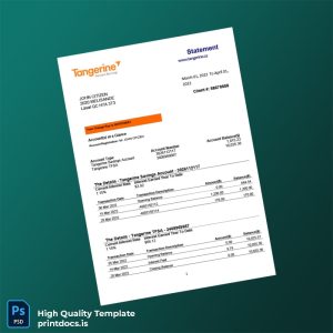 Canada Tangerine Bank Statement Template in Word and PDF formats