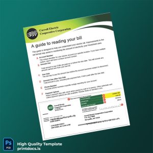Carroll Electric Cooperative Corporation Editable Electricity Bill Template in Word and PDF formats