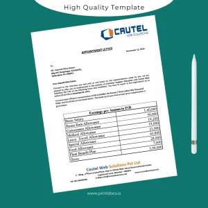 Printable Cautel Web Solutions Pvt Ltd Employment Verification Letter Template (Word & PDF) Image Preview - PrintDocs