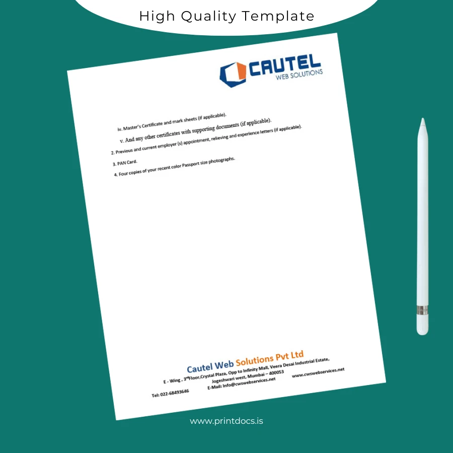 Printable Cautel Web Solutions Pvt Ltd Employment Verification Letter Template in Word and PDF formats page 5 Image Preview - PrintDocs