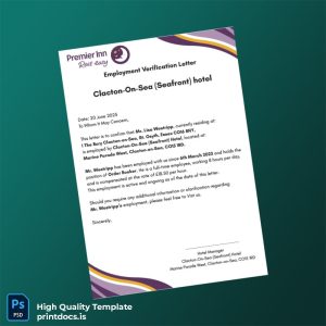 Printable Clacton-On-Sea Seafront Hotel Employment Verification Letter in Word and PDF formats Image Preview - PrintDocs
