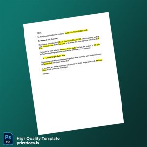 Printable Current Employer Employment Verification Letter Template (Word & PDF) Image Preview - PrintDocs