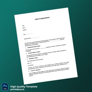 Printable Custom Letter of Appointment Employment Verification Letter Template (Word & PDF) Image Preview - PrintDocs
