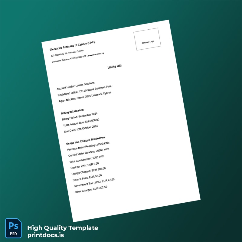 Cyprus Lyntex Solutions Editable Utility Bill Template in Word and PDF formats