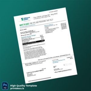 Delaware Power Company Editable Utility Bill Template in Word and PDF formats