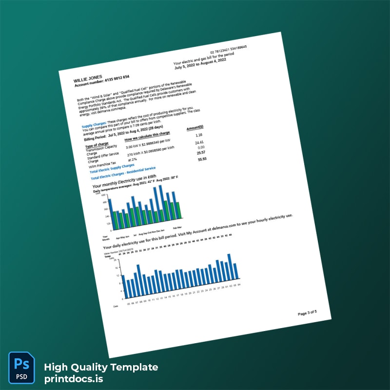 Delaware Power Company Editable Utility Bill Template in Word and PDF formats page 3