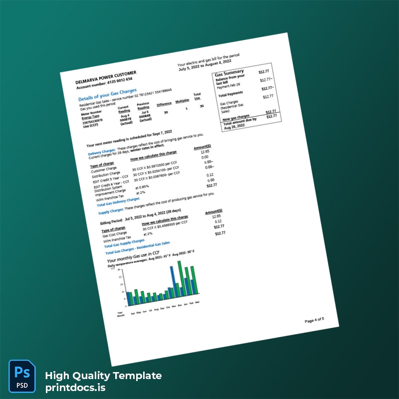Delaware Power Company Editable Utility Bill Template in Word and PDF formats page 4