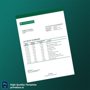 Denmark Jyske Bank Statement Template in Word and PDF formats