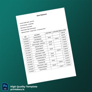 Dummy Bank Statement Template in Word and PDF formats