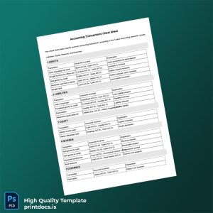 Editable Accounting Transactions Cheat Sheet Template in Word and PDF formats