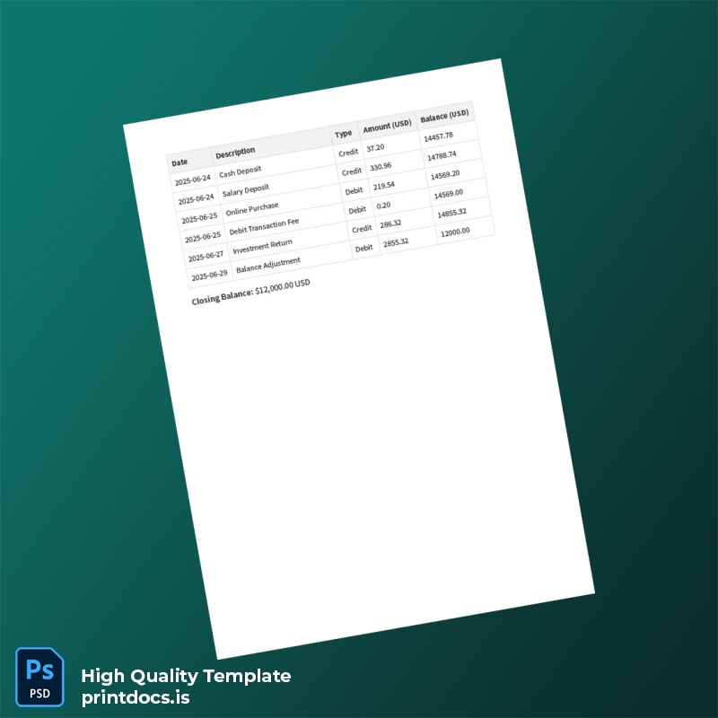 Editable Bank Statement Template in Word and PDF formats page 7