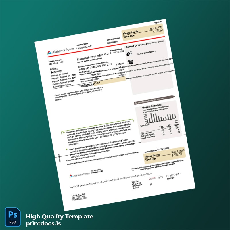Editable Electricity Bill Template in Word and PDF formats