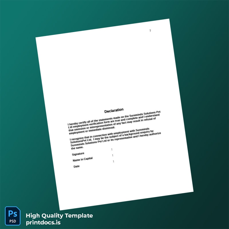 Printable Employee Verification Form Template in Word and PDF formats page 7 Image Preview - PrintDocs