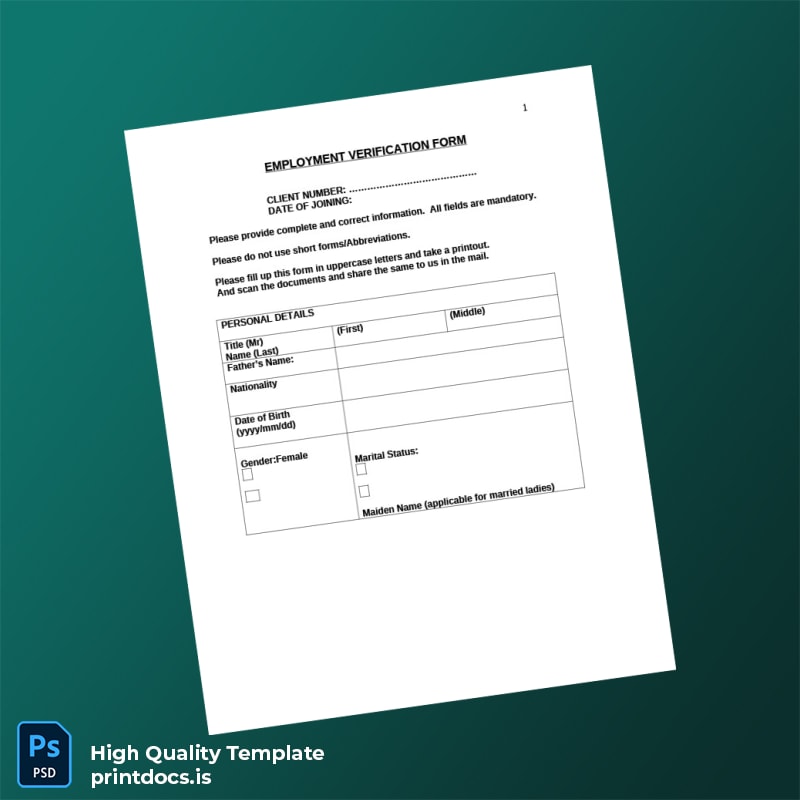 Printable Employee Verification Form Template (Word & PDF) Image Preview - PrintDocs