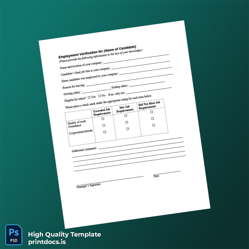 Printable Employment Verification Request Letter Template in Word and PDF formats page 2 Image Preview - PrintDocs