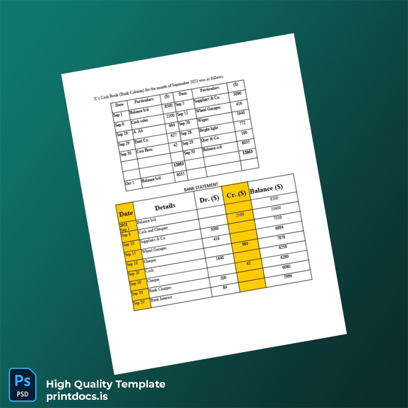 Empty Bank Reconciliation Statement Template in Word and PDF formats