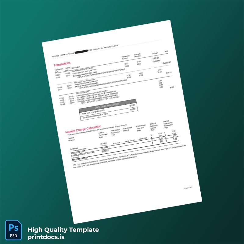 Empty Bank Statement Template in Word and PDF formats page 3