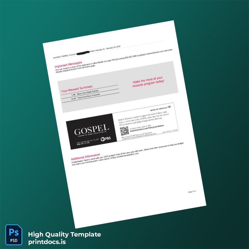 Empty Bank Statement Template in Word and PDF formats page 4