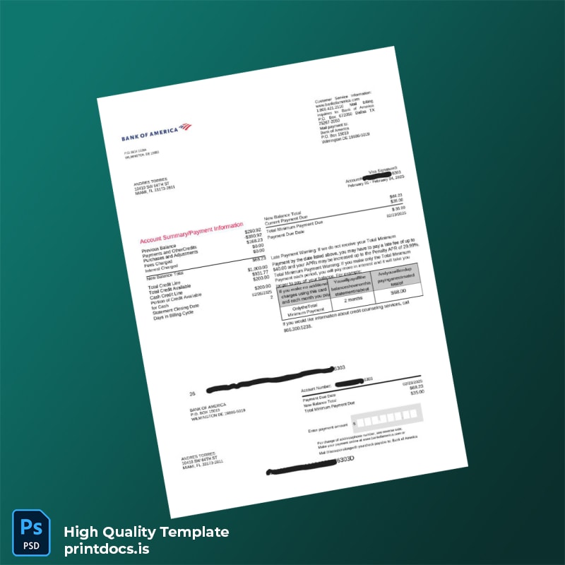 Empty Bank Statement Template in Word and PDF formats