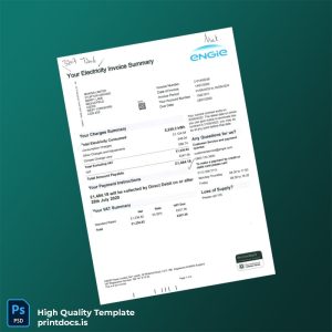 England ENGIE Power Limited Editable Utility Bill Template in Word and PDF formats