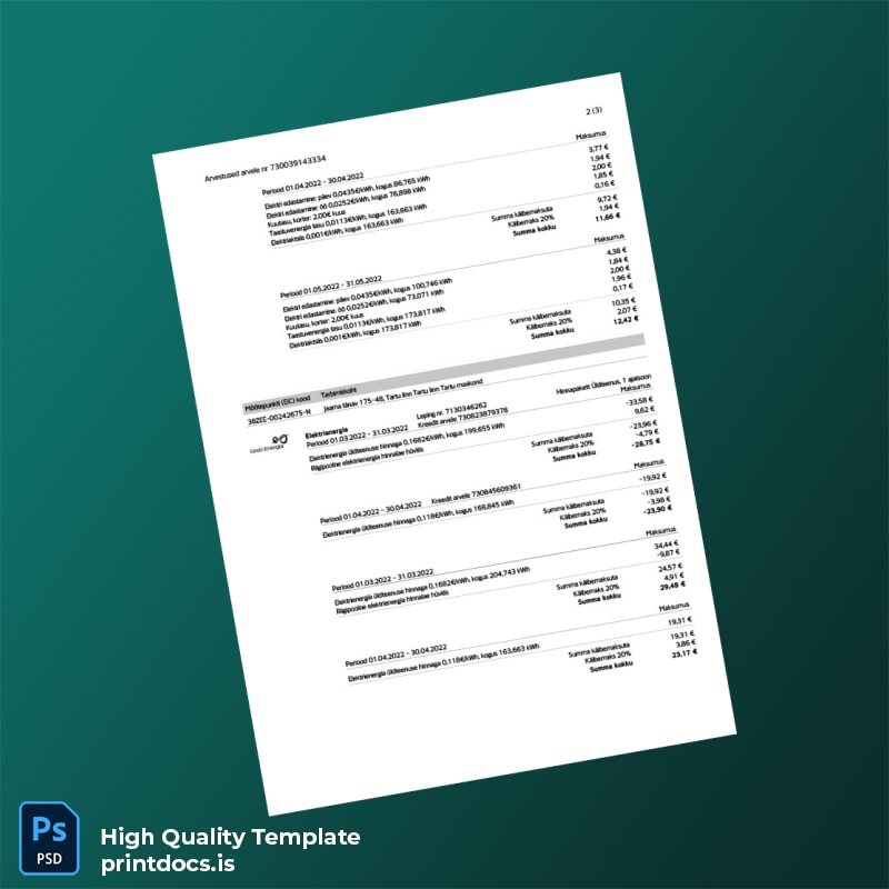 Estonia Eesti Energia Editable Utility Bill Template in Word and PDF formats page 3