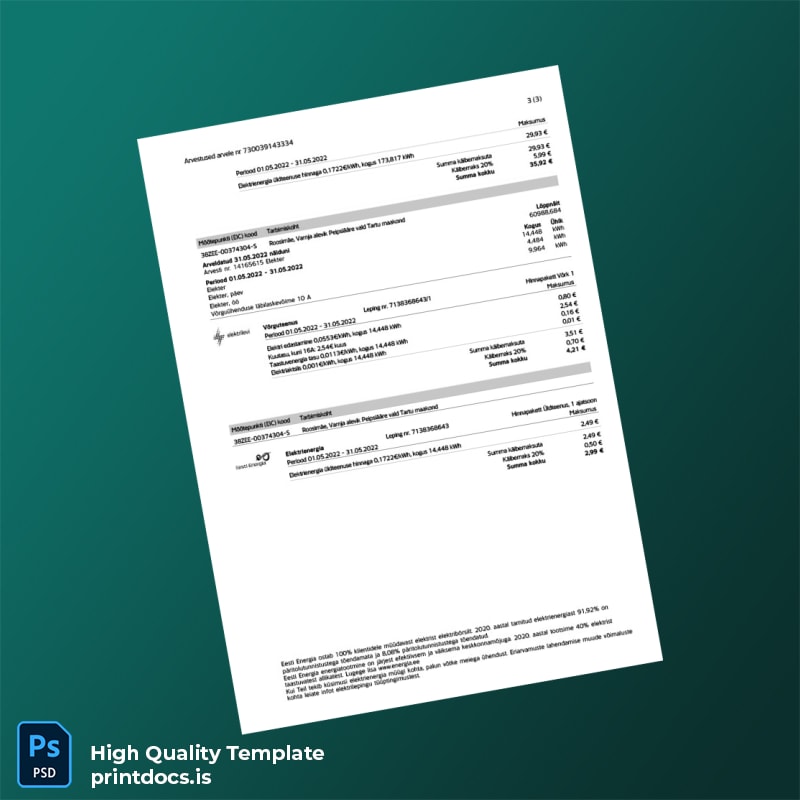 Estonia Eesti Energia Editable Utility Bill Template in Word and PDF formats page 4