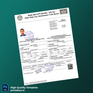 Printable Ethiopia Commercial Registration Certificate Template (Word & PDF) Image Preview - PrintDocs